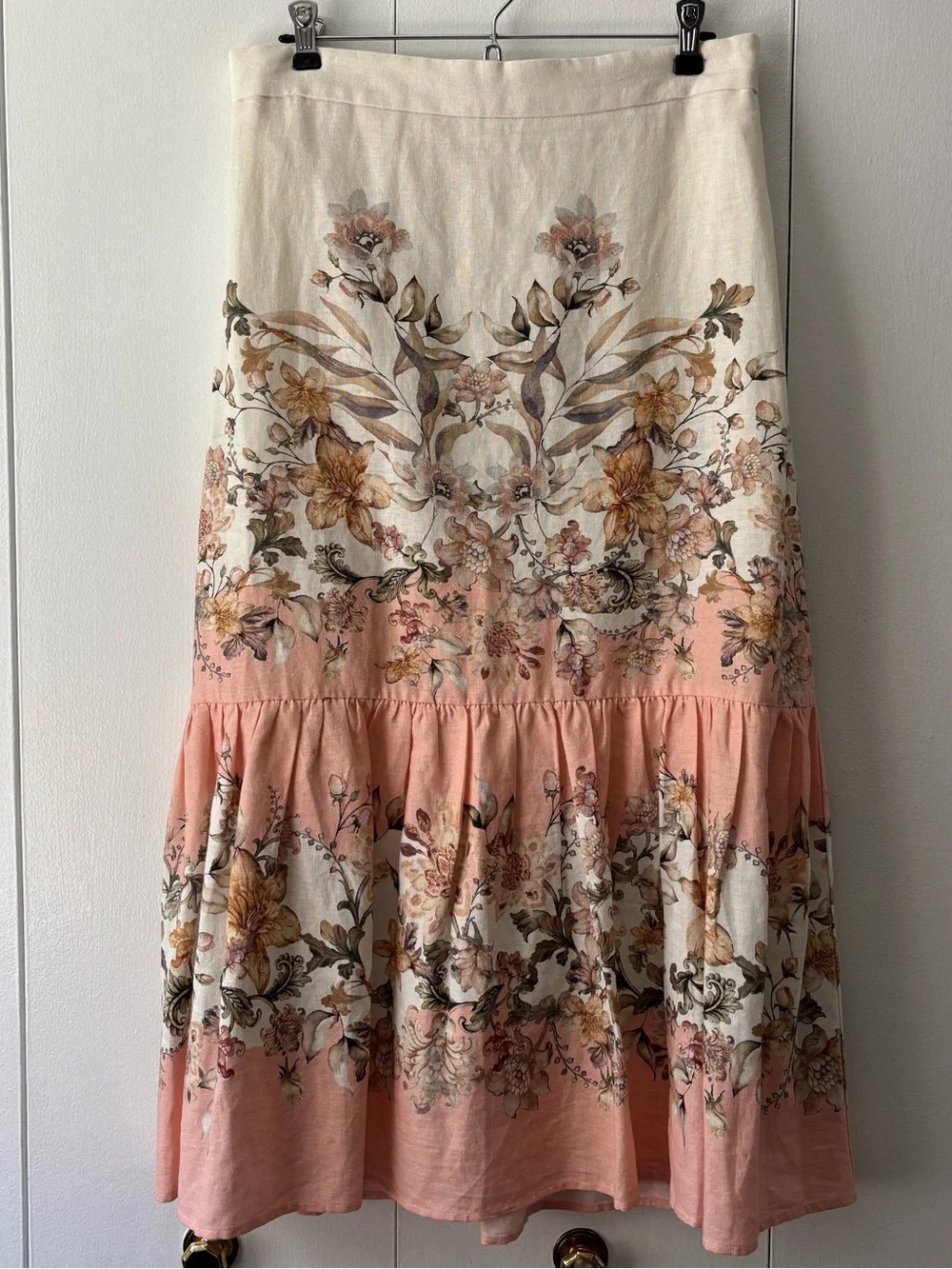House of Harlow 1960 Floral Linen Blend Maxi Skirt Peach Pink M - Picture 1 of 8